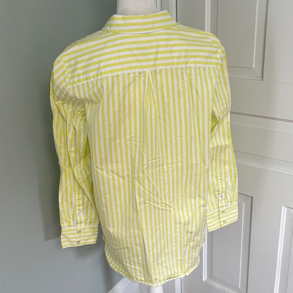 Talbots Side Button Boyfriend Yellow White Striped Button-Up Shirt Size Large - Picture 3 of 5